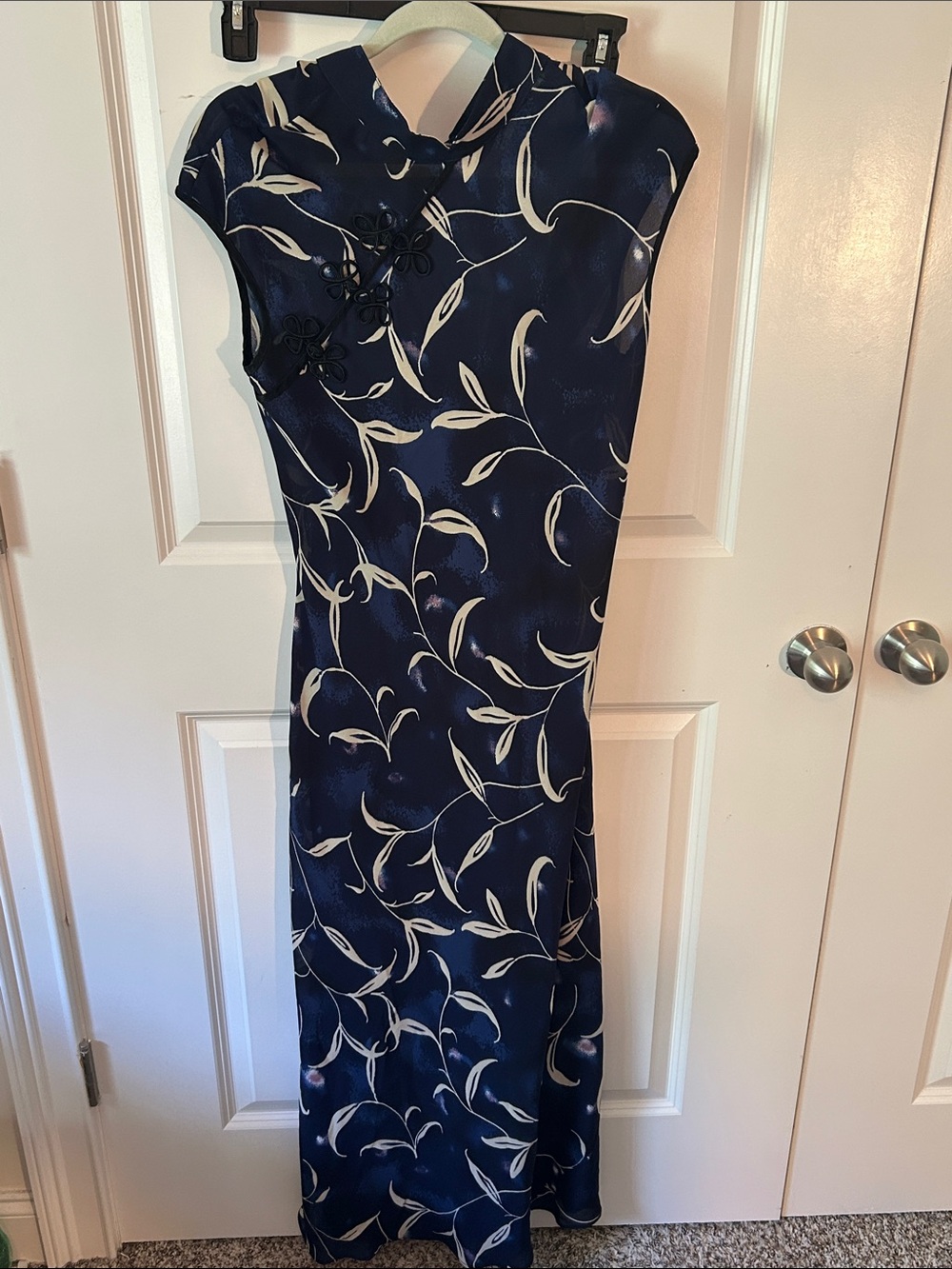 Ronnie Nicole Navy Floral Mandarin Collar Maxi Dress